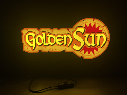 Golden Sun (2001) Inspired 3D Wall Sign, Desk Display, or Shelf Souvenir which is internally illuminated with high density LEDs and USB powered. Purchase available for limited time.