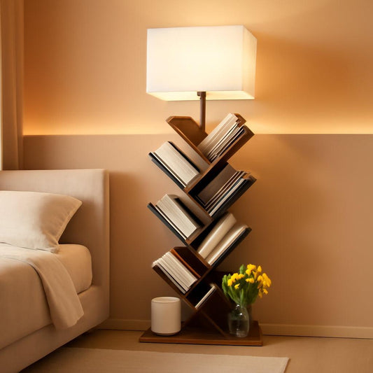 Rustic Brown 9 Tier Tree Bookshelf With LED Lighting