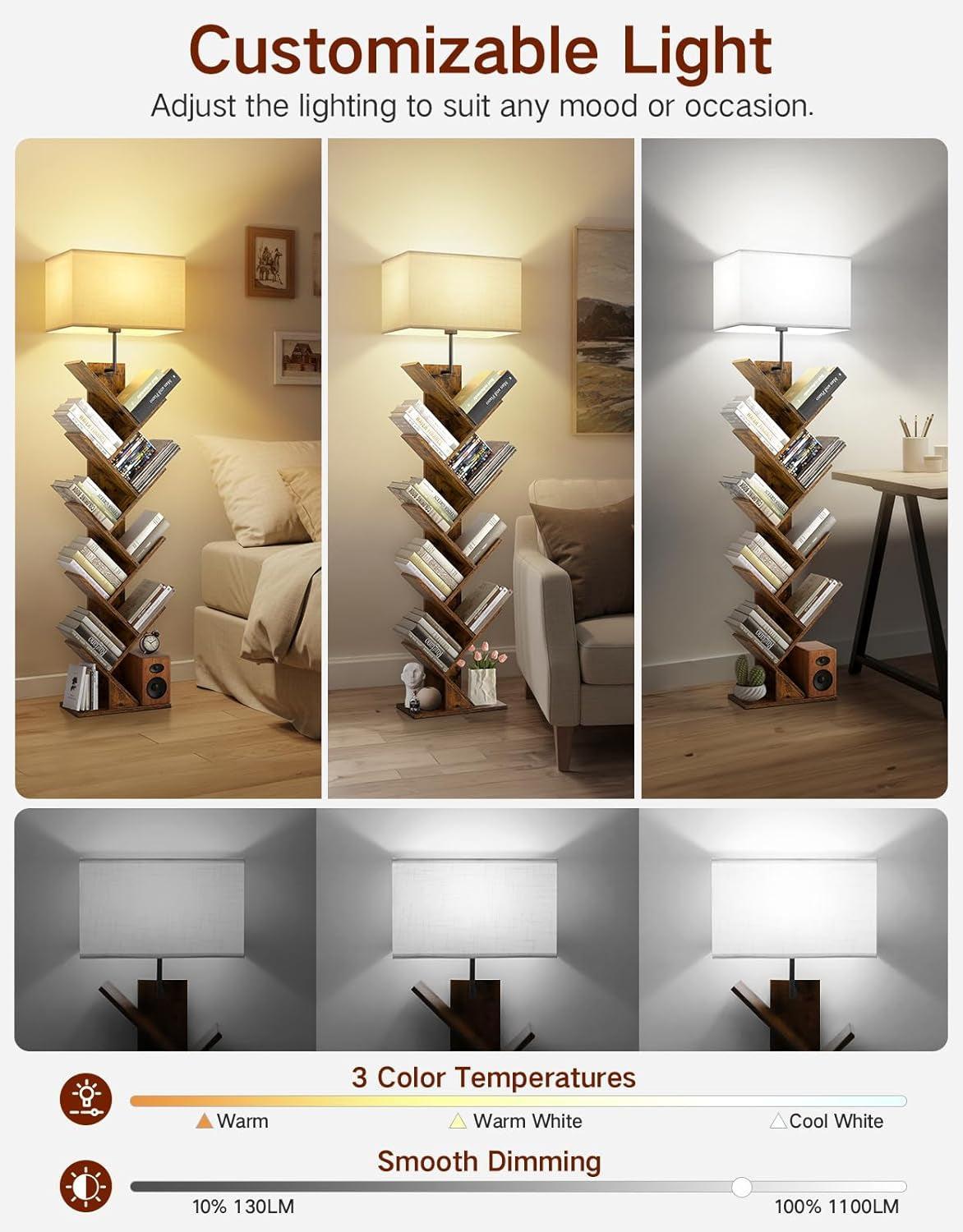 Rustic Brown 9 Tier Tree Bookshelf With LED Lighting