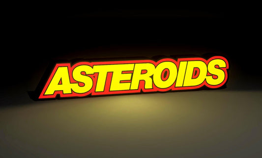 ASTEROIDS (1979) Inspired Arcade Marquee Wall Sign, Desk Display, or Shelf Souvenir which is internally illuminated with high density LEDs and USB powered. Purchase available for limited time.