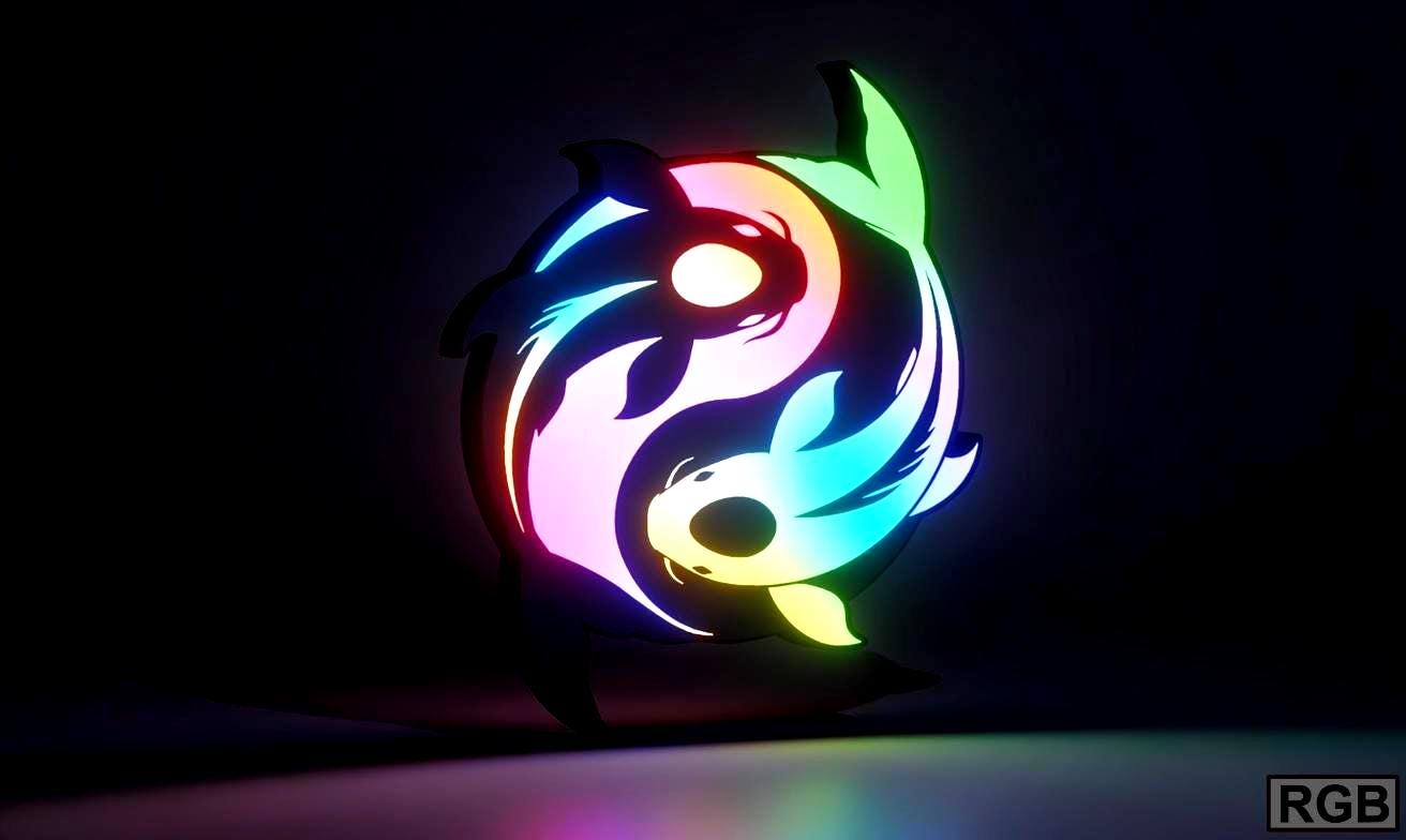 RGB Version (variation) of the Avatar the Last Airbender Inspired Tui & La Moon & Ocean Koi Fish Wall Sign, Desk Display, or Shelf Souvenir which is internally illuminated with high density LEDs and USB powered. Purchase available for limited time.