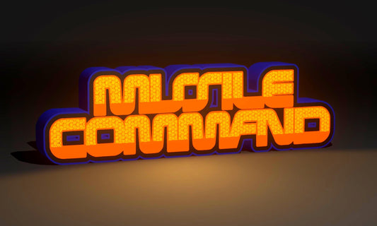 Missile Command (1980) Inspired Arcade Marquee Wall Sign, Desk Display, or Shelf Souvenir which is internally illuminated with high density LEDs and USB powered. Purchase available for limited time.