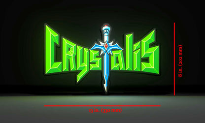 Dimensions for the Crystalis (1990) Inspired 3D Wall Sign, Desk Display, or Shelf Souvenir which is internally illuminated with high density LEDs and USB powered. Purchase available for limited time.