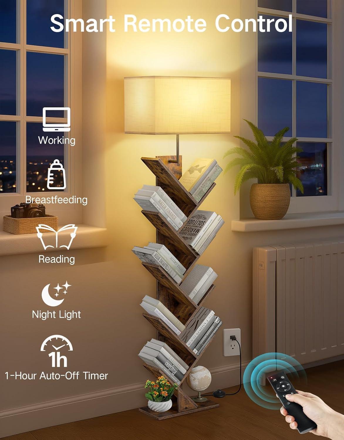 Rustic Brown 9 Tier Tree Bookshelf With LED Lighting