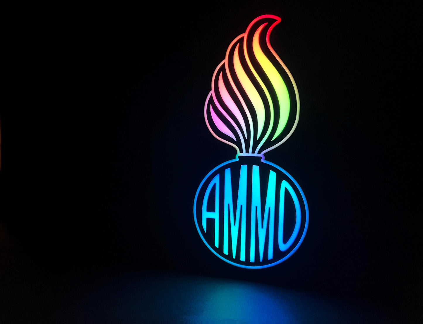The RGB Version (variation) The U.S. Air Force (USAF) and U.S. Army AMMO PissPot Custom Insignia Wall Sign, Desk Display, or Shelf Souvenir which is internally illuminated with high density LEDs and USB powered. Purchase available for limited time.