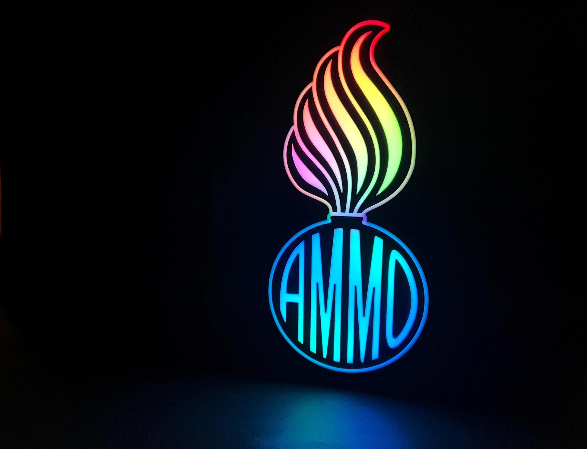 The RGB Version (variation) The U.S. Air Force (USAF) and U.S. Army AMMO PissPot Custom Insignia Wall Sign, Desk Display, or Shelf Souvenir which is internally illuminated with high density LEDs and USB powered. Purchase available for limited time.