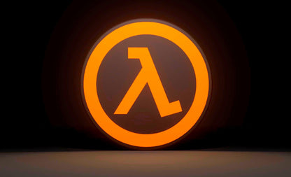 Valve Inspired Half-Life (1998) 3D Wall Sign, Desk Display, or Shelf Souvenir which is internally illuminated with high density LEDs and USB powered. Purchase available for limited time.