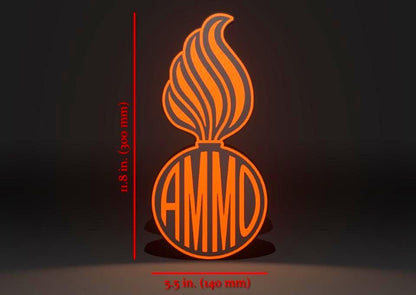 Hazard Plaque Black & Orange versions (variation) the U.S. Air Force (USAF) and U.S. Army AMMO PissPot Custom Insignia Wall Sign, Desk Display, or Shelf Souvenir which is internally illuminated with high density LEDs and USB powered. Purchase available for limited time.