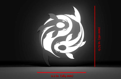 Dimensions for the Avatar the Last Airbender Inspired Tui & La Moon & Ocean Koi Fish Wall Sign, Desk Display, or Shelf Souvenir which is internally illuminated with high density LEDs and USB powered. Purchase available for limited time.