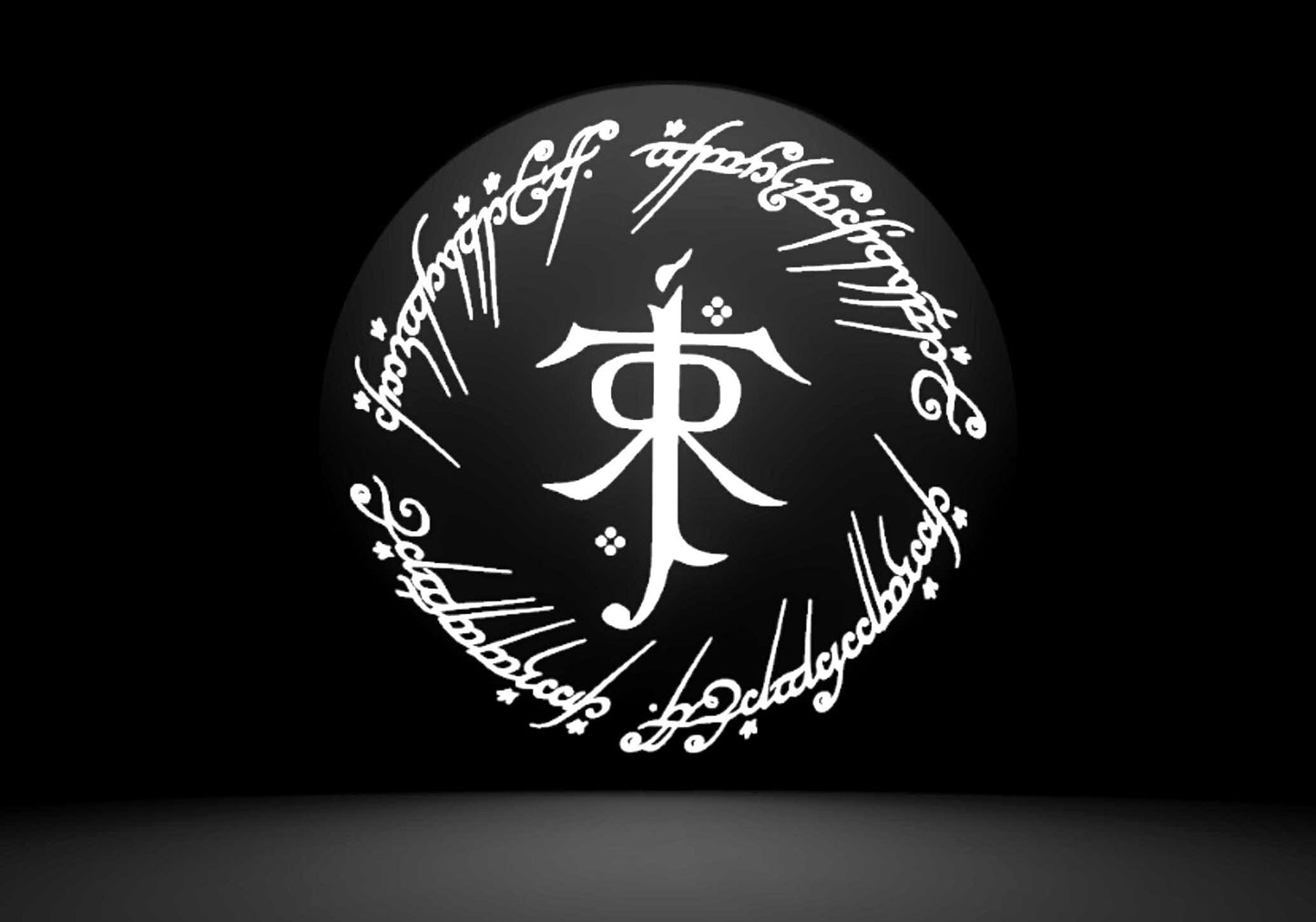 LOTR Tolkien Monogram & The One Ring Script Wall Sign, Desk Display, or Shelf Souvenir which is internally illuminated with high density LEDs and USB powered. Purchase available for limited time.