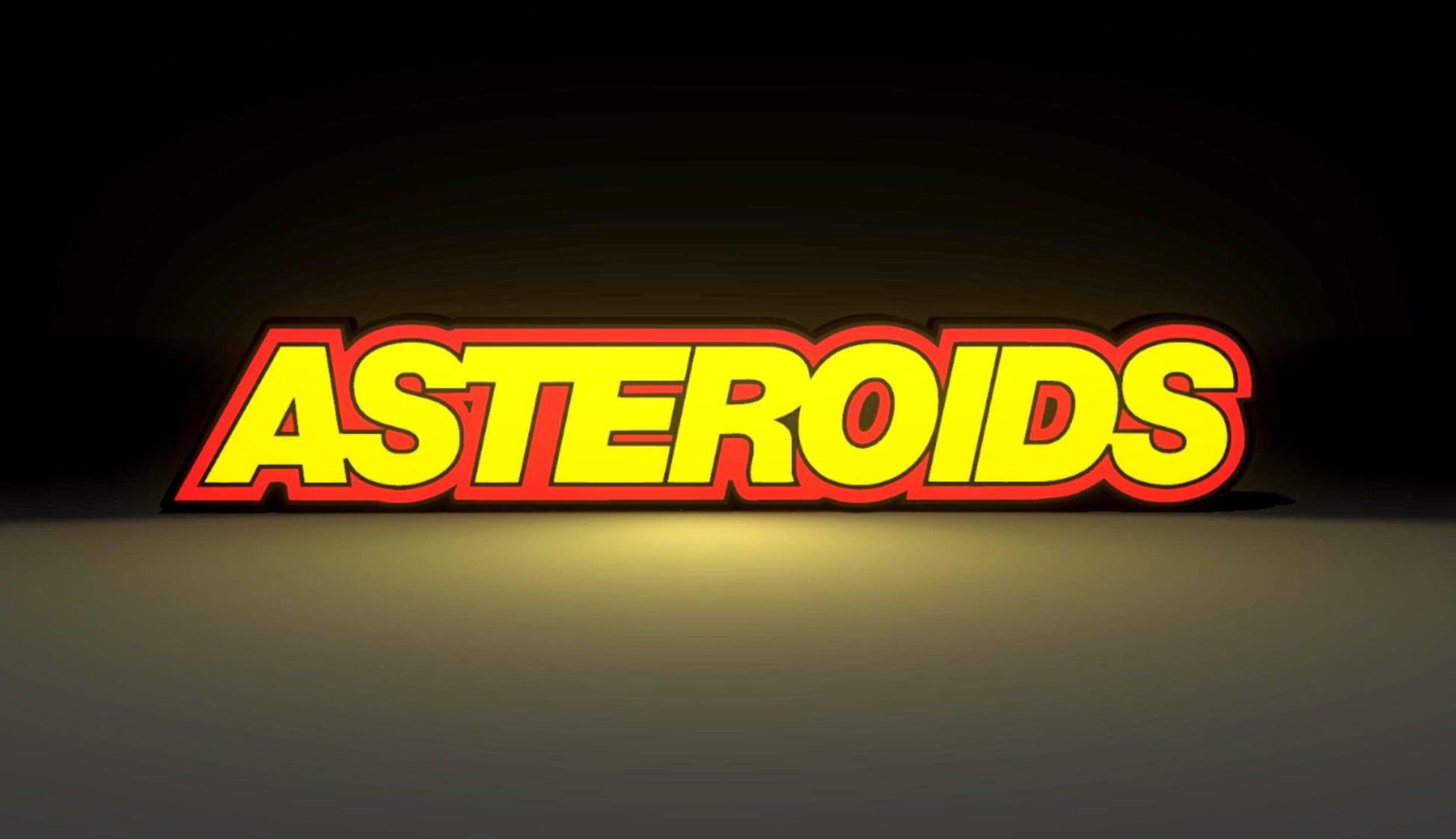 ASTEROIDS (1979) Inspired Arcade Marquee Wall Sign, Desk Display, or Shelf Souvenir which is internally illuminated with high density LEDs and USB powered. Purchase available for limited time.
