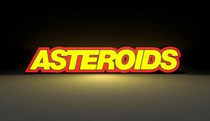 ASTEROIDS (1979) Inspired Arcade Marquee Wall Sign, Desk Display, or Shelf Souvenir which is internally illuminated with high density LEDs and USB powered. Purchase available for limited time.