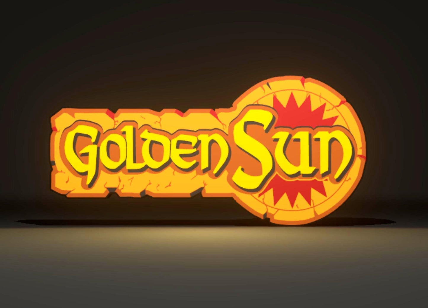Golden Sun (2001) Inspired 3D Wall Sign, Desk Display, or Shelf Souvenir which is internally illuminated with high density LEDs and USB powered. Purchase available for limited time.