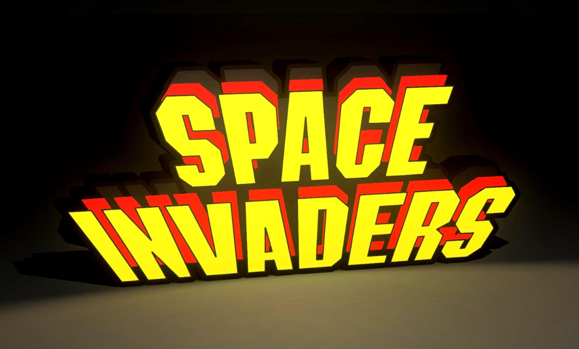 Space Invaders (1978) Inspired Arcade Marquee Wall Sign, Desk Display, or Shelf Souvenir which is internally illuminated with high density LEDs and USB powered. Purchase available for limited time.