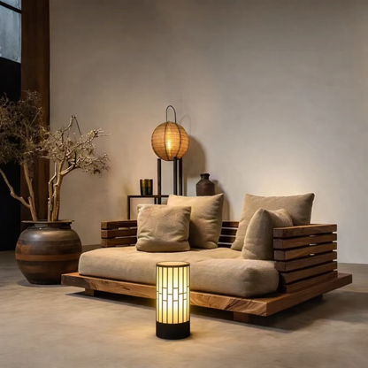 Japanese Style Floor Lamp, Cylindrical Table Floor Lamp with Fabric Shade, Warm Ambient LED Lamp for Living Room, Bedroom, Reading Nook, Minimalist Home Decor