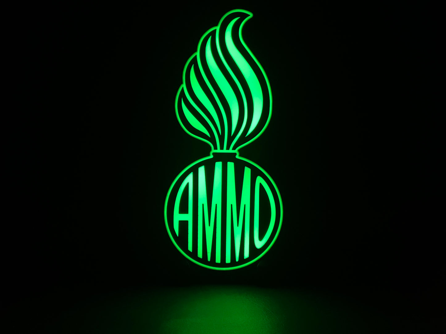 RGB Version (variation) of the U.S. Air Force (USAF) and U.S. Army AMMO PissPot Custom Insignia Wall Sign, Desk Display, or Shelf Souvenir which is internally illuminated with high density LEDs and USB powered. Purchase available for limited time.