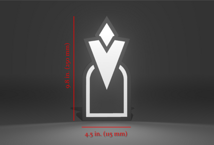 Dimensions for the Skyrim Inspired Custom Quest Marker Wall Sign, Desk Display, or Shelf Souvenir which is internally illuminated with high density LEDs and USB powered. Purchase available for limited time.