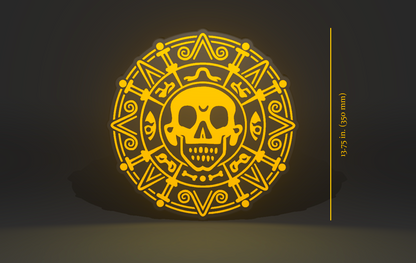 Pirates of the Caribbean Inspired Cursed Aztec Gold as a Wall Sign, Desk Display, or Shelf Souvenir which is internally illuminated with high density LEDs and USB powered. Purchase available for limited time.