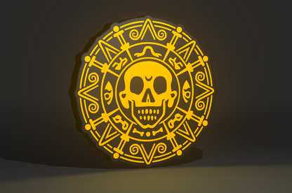 Pirates of the Caribbean Inspired Cursed Aztec Gold as a Wall Sign, Desk Display, or Shelf Souvenir which is internally illuminated with high density LEDs and USB powered. Purchase available for limited time.
