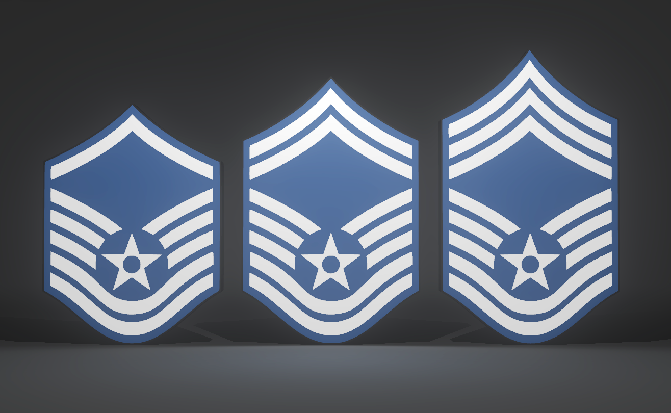 USAF E7 E8 E9 MSgt Senior Enlisted Military Rank Insignia 3D Wall Sign, Desk Display, or Shelf Souvenir which is internally illuminated with high density LEDs and USB powered. Purchase available for limited time.
