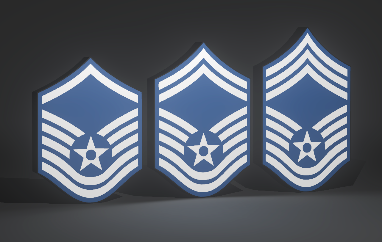 USAF E7 E8 E9 MSgt Senior Enlisted Military Rank Insignia 3D Wall Sign, Desk Display, or Shelf Souvenir which is internally illuminated with high density LEDs and USB powered. Purchase available for limited time.
