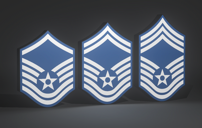 USAF E7 E8 E9 MSgt Senior Enlisted Military Rank Insignia 3D Wall Sign, Desk Display, or Shelf Souvenir which is internally illuminated with high density LEDs and USB powered. Purchase available for limited time.