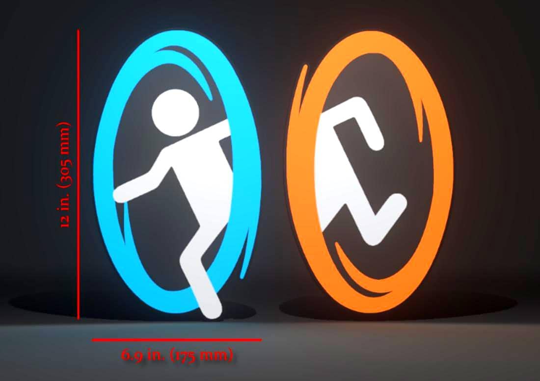 Dimensions for the Valve Inspired Portal Wall Sign, Desk Display, or Shelf Souvenir which is internally illuminated with high density LEDs and USB powered. Purchase available for limited time.