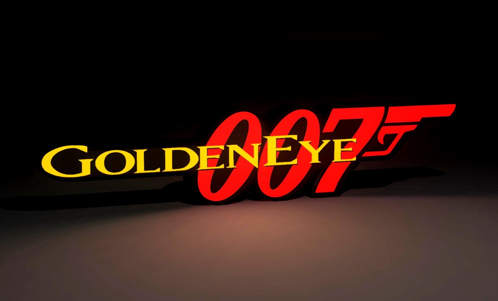 James Bond Inspired Goldeneye 007 Wall Sign, Desk Display, or Shelf Souvenir which is internally illuminated with high density LEDs and USB powered. Purchase available for limited time.
