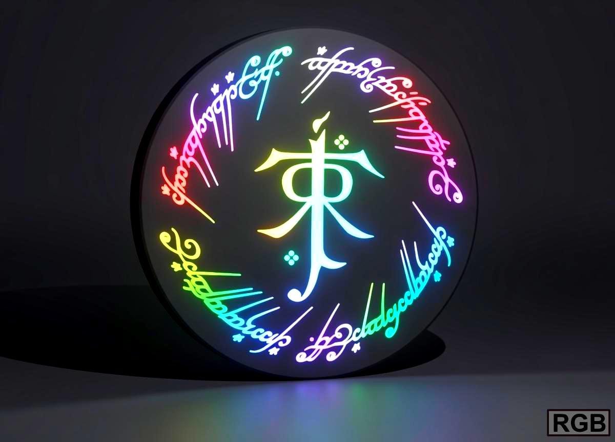 LOTR Tolkien Monogram & The One Ring Script Wall Sign, Desk Display, or Shelf Souvenir which is internally illuminated with high density LEDs and USB powered. Purchase available for limited time.