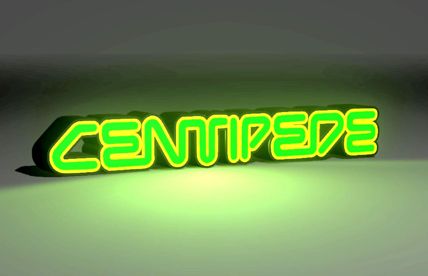 Centipede (1981) Inspired Arcade Marquee Wall Sign, Desk Display, or Shelf Souvenir which is internally illuminated with high density LEDs and USB powered. Purchase available for limited time.