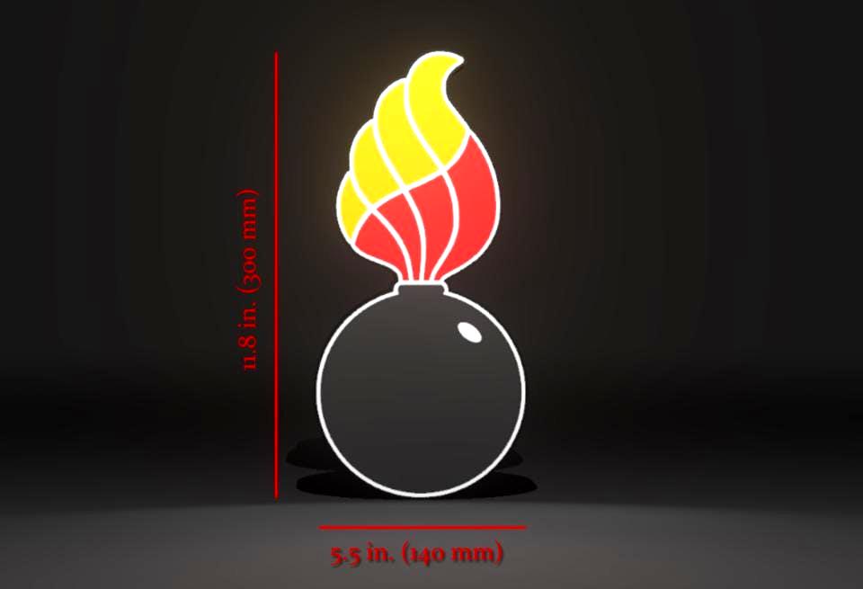 Dimensions for the Official Version of the U.S. Air Force (USAF) and U.S. Army AMMO PissPot Custom Insignia Wall Sign, Desk Display, or Shelf Souvenir which is internally illuminated with high density LEDs and USB powered. Purchase available for limited time.