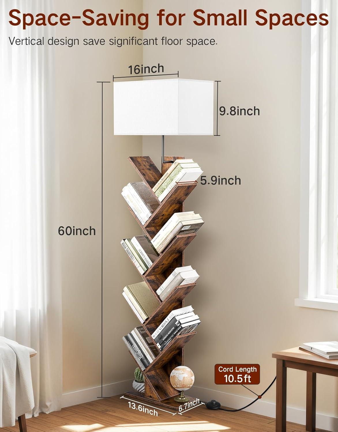 Rustic Brown 9 Tier Tree Bookshelf With LED Lighting