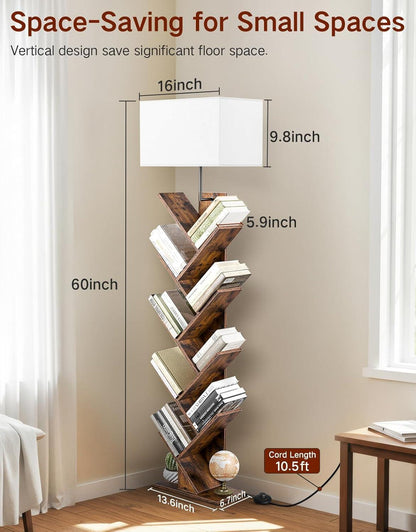 Rustic Brown 9 Tier Tree Bookshelf With LED Lighting