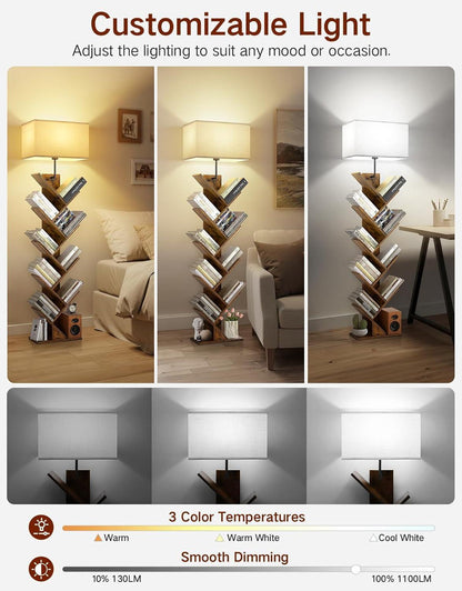 Rustic Brown 9 Tier Tree Bookshelf With LED Lighting