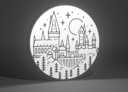 Harry Potter Inspired Hogwarts School of Witchcraft and Wizardry 3D Wall Sign, Desk Display, or Shelf Souvenir which is internally illuminated with high density LEDs and USB powered. Purchase available for limited time.