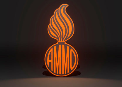 Hazard Plaque Black & Orange versions (variation) the U.S. Air Force (USAF) and U.S. Army AMMO PissPot Custom Insignia Wall Sign, Desk Display, or Shelf Souvenir which is internally illuminated with high density LEDs and USB powered. Purchase available for limited time.