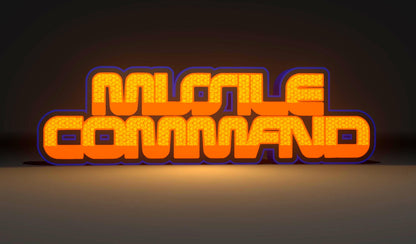 Missile Command (1980) Inspired Arcade Marquee Wall Sign, Desk Display, or Shelf Souvenir which is internally illuminated with high density LEDs and USB powered. Purchase available for limited time.