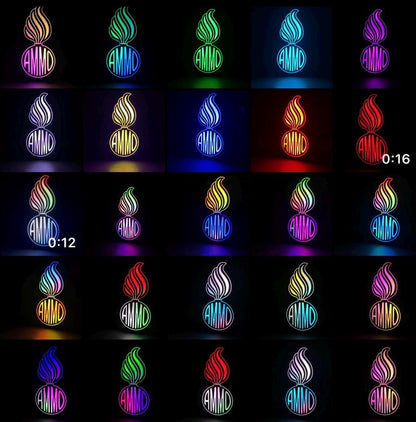 RGB Version (variation) of the U.S. Air Force (USAF) and U.S. Army AMMO PissPot Custom Insignia Wall Sign, Desk Display, or Shelf Souvenir which is internally illuminated with high density LEDs and USB powered. Purchase available for limited time.
