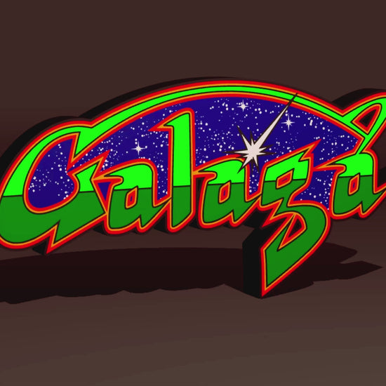 Galaga (1981) Inspired Arcade Marquee Wall Sign, Desk Display, or Shelf Souvenir which is internally illuminated with high density LEDs and USB powered. Purchase available for limited time.