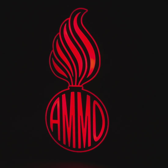 RGB Version (variation) of the U.S. Air Force (USAF) and U.S. Army AMMO PissPot Custom Insignia Wall Sign, Desk Display, or Shelf Souvenir which is internally illuminated with high density LEDs and USB powered. Purchase available for limited time.