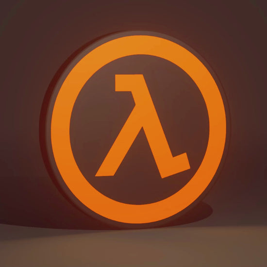 Valve Inspired Half-Life (1998) 3D Wall Sign, Desk Display, or Shelf Souvenir which is internally illuminated with high density LEDs and USB powered. Purchase available for limited time.