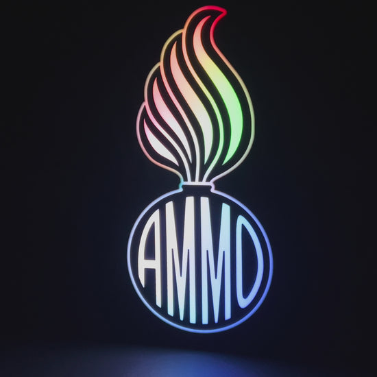 RGB Version (variation) of the U.S. Air Force (USAF) and U.S. Army AMMO PissPot Custom Insignia Wall Sign, Desk Display, or Shelf Souvenir which is internally illuminated with high density LEDs and USB powered. Purchase available for limited time.