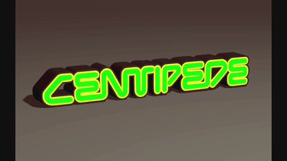 Centipede (1981) Inspired Arcade Marquee Wall Sign, Desk Display, or Shelf Souvenir which is internally illuminated with high density LEDs and USB powered. Purchase available for limited time.