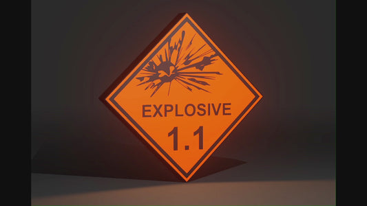 Explosive Placard 1.1 Hazard Class Division 3D Wall Sign, Desk Display, or Shelf Souvenir which is internally illuminated with high density LEDs and USB powered. Purchase available for limited time.