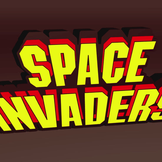 Space Invaders (1978) Inspired Arcade Marquee Wall Sign, Desk Display, or Shelf Souvenir which is internally illuminated with high density LEDs and USB powered. Purchase available for limited time.