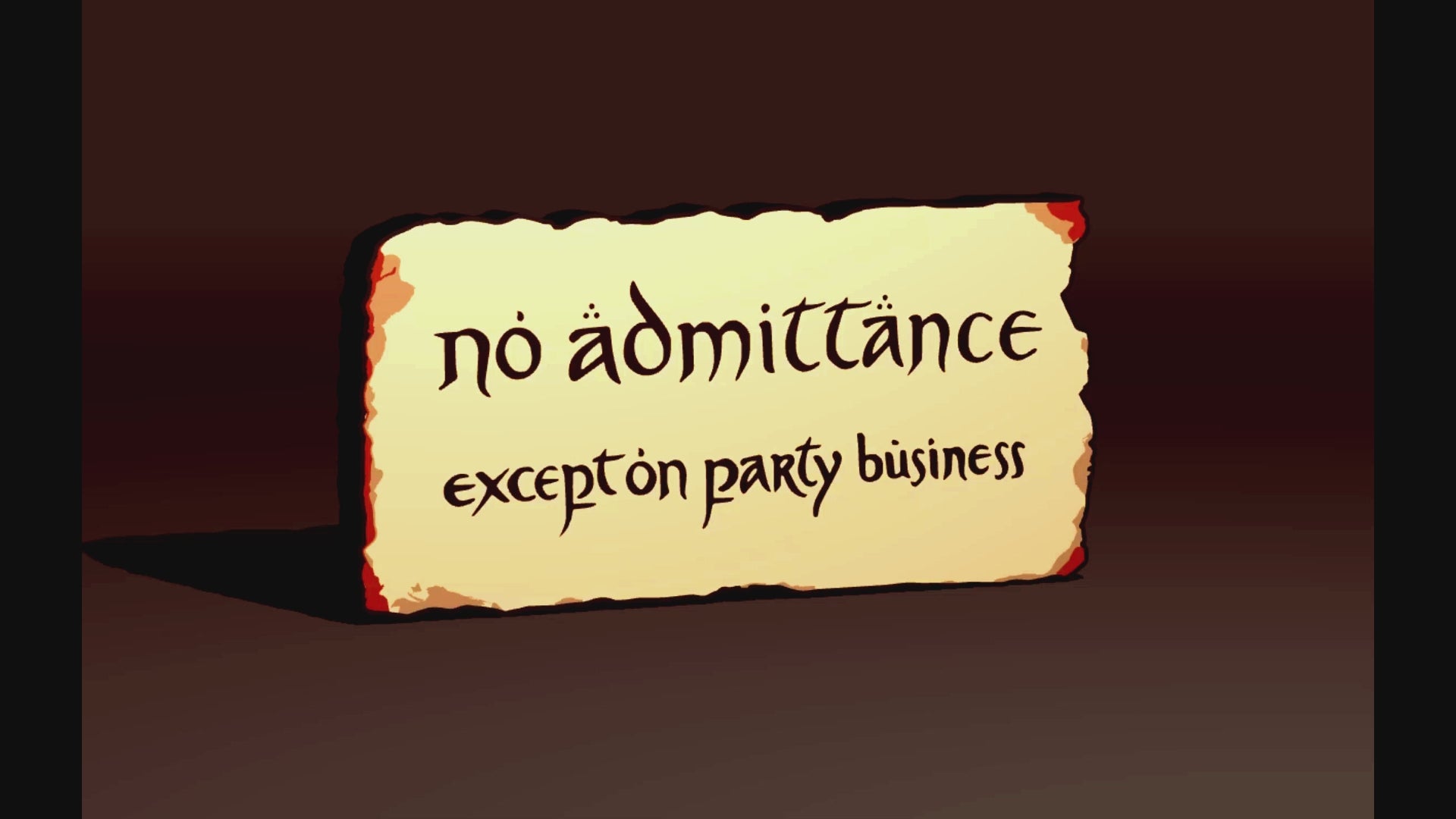 The Lord of the Rings and The Hobbit Inspired "No Acceptance Except on Party Business" Bilbo Baggins and Bagend 3D Wall Sign, Desk Display, or Shelf Souvenir which is internally illuminated with high density LEDs and USB powered. Purchase available for limited time.