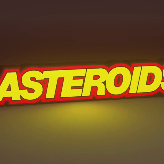 ASTEROIDS (1979) Inspired Arcade Marquee Wall Sign, Desk Display, or Shelf Souvenir which is internally illuminated with high density LEDs and USB powered. Purchase available for limited time.