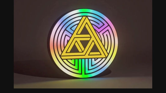 The Legend of Zelda Inspired Tri-Force Wall Sign, Desk Display, or Shelf Souvenir which is internally illuminated with high density LEDs and USB powered. Purchase available for limited time.