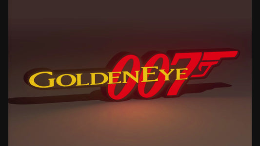 James Bond Inspired Goldeneye 007 Wall Sign, Desk Display, or Shelf Souvenir which is internally illuminated with high density LEDs and USB powered. Purchase available for limited time.